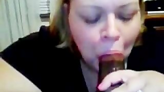 Fat woman sucking big black cock and gets mouthful