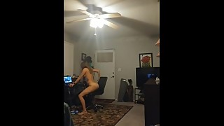 Spy cam while my wife waves black dildo webcaming at chaturbate.